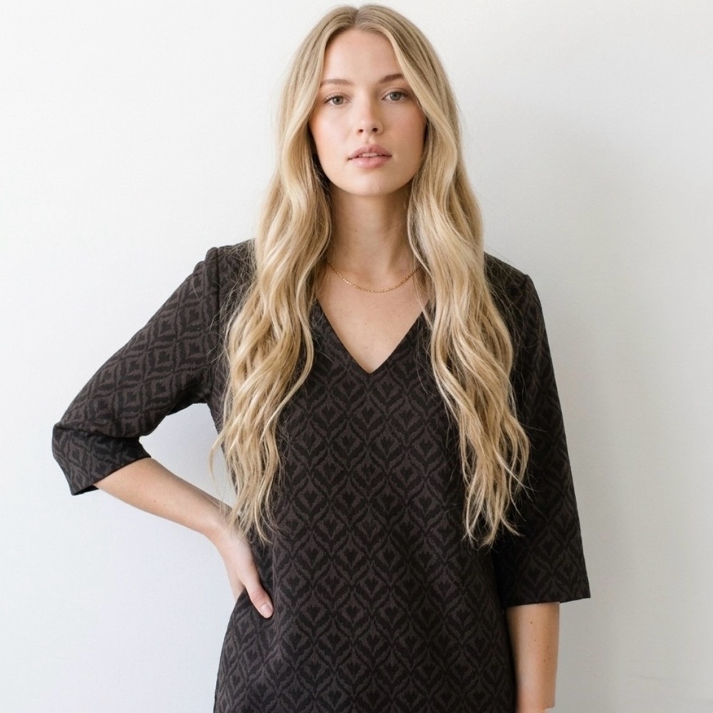 JuJu s'amuse Deluxe Black French Pattern Grey/Black Dress w/ Zipper Back: Small